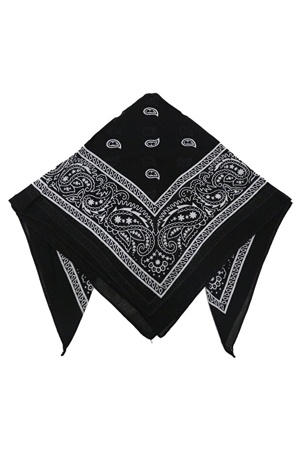 Black Ethnic Patterned Bandana Soft Textured 50X50 cm