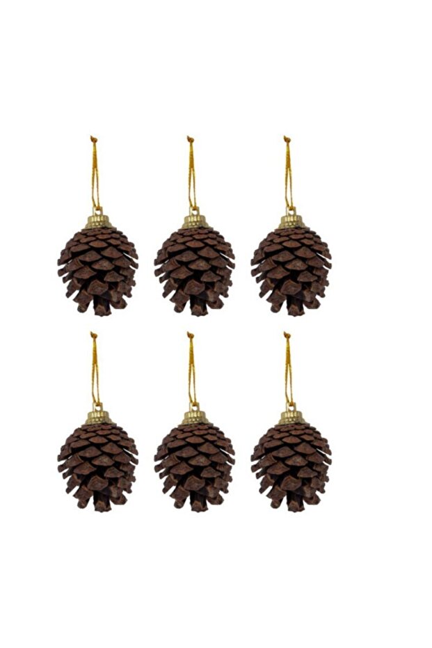6-Piece Christmas Tree Ornaments 4 cm Natural Pine Cones with Gold Coating