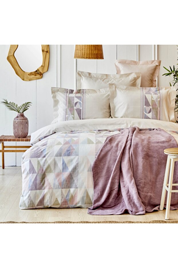 Franela Lilac Double Cotton Duvet Cover Set, Cotton Blanket Set
