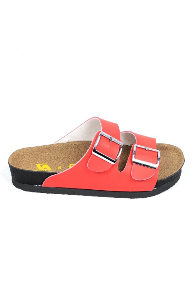 2025 Red Double Buckle Women's Flat Slippers