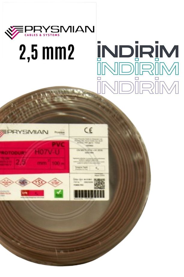 2,5 Mm2 H07v-u Kahverengi Nya Kablo 100 Metre Tek Damar - 1