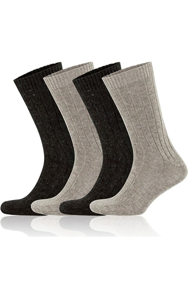 Alpaka Doğal Yün Ince Örgü Kahve Bej Soft Yün Çorap 4 Çift - 1