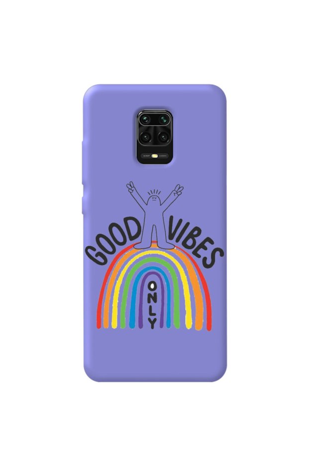 Xiaomi Redmi Note 9 Pro Lilac Color Good Vibes Velvet Patterned Silicone Phone Case