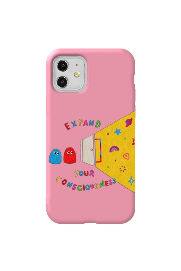 iPhone 11 Pink Color Expand Velvet Patterned Silicone Phone Case
