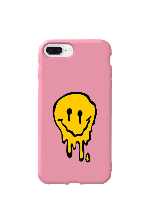 iPhone 8 Plus Pink Color Melting Emoji Silicone Phone Case with Velvet Pattern