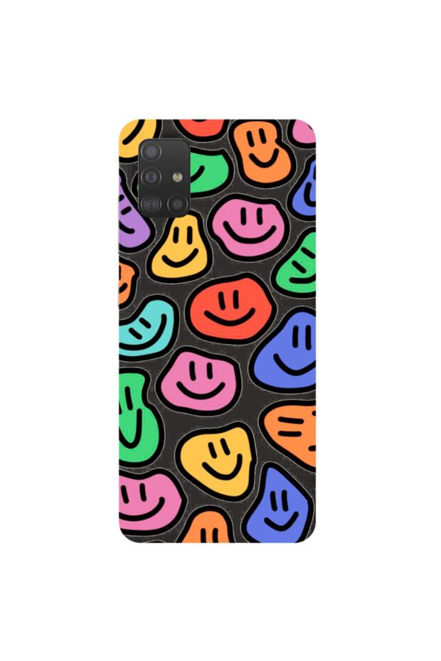 Silicone Phone Case for Samsung A71 Black Color Smile Patern Inside Velvet Pattern