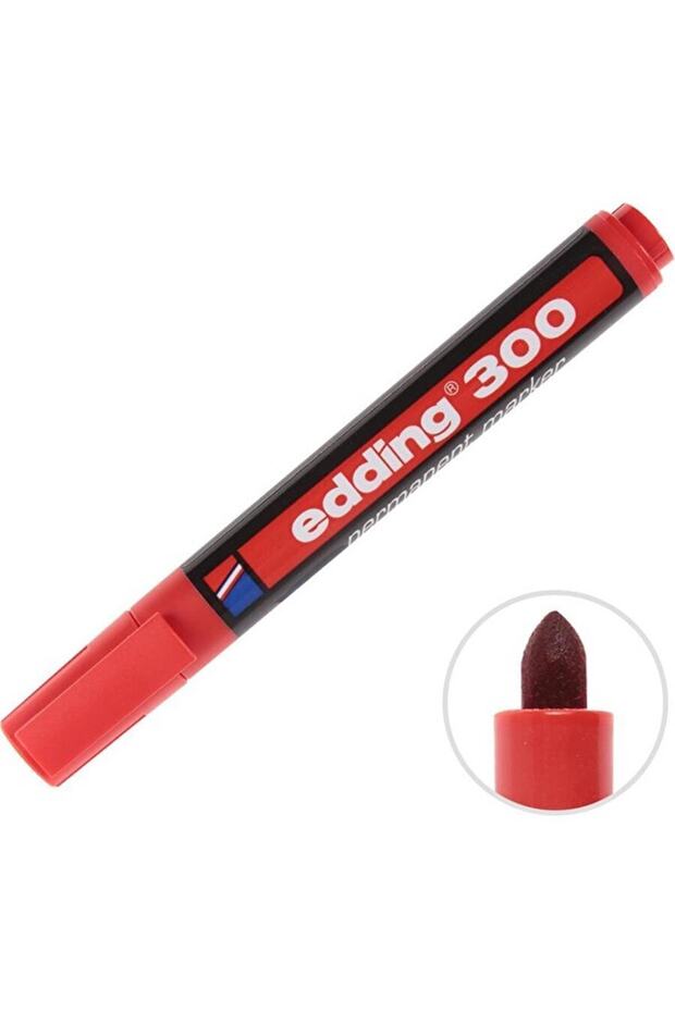 Eddıng 300 Permanent Marker Parcel Pen Round Tip Red 10 Pcs