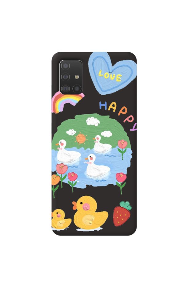 Samsung A51 Black Color Happy Velvet Patterned Silicone Phone Case