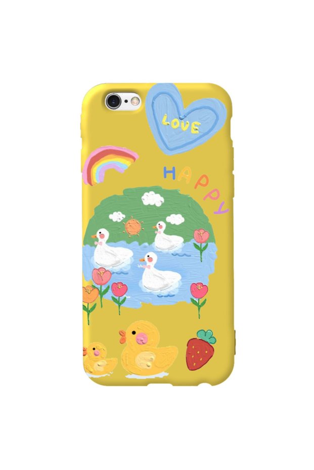 iPhone 6 Plus Yellow Color Happy Velvet Patterned Silicone Phone Case
