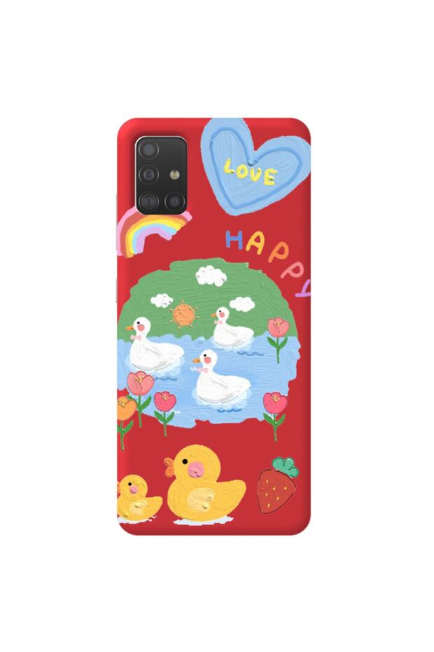 Samsung A51 Red Color Happy Velvet Patterned Silicone Phone Case