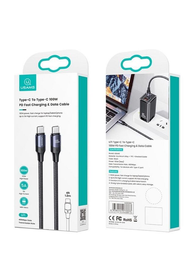 Us-sj524 Örgülü 1.2m Type-c To Type-c 100w Pd Hızlı Şarj Ve Data Kablosu - 5