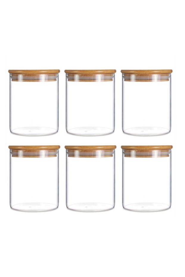 800 ml Borosilicate Glass Jar with Bamboo Lid Set of 6