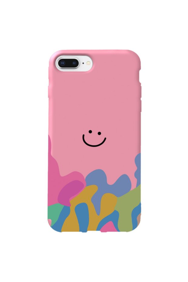 Silicone Phone Case for iPhone 7 Plus Pink Color Pattern Smiley Inside Velvet Pattern