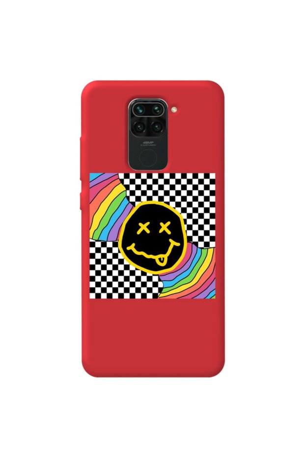 Xiaomi Redmi Note 9 Red Color Rainbow Face Velvet Patterned Silicone Phone Case