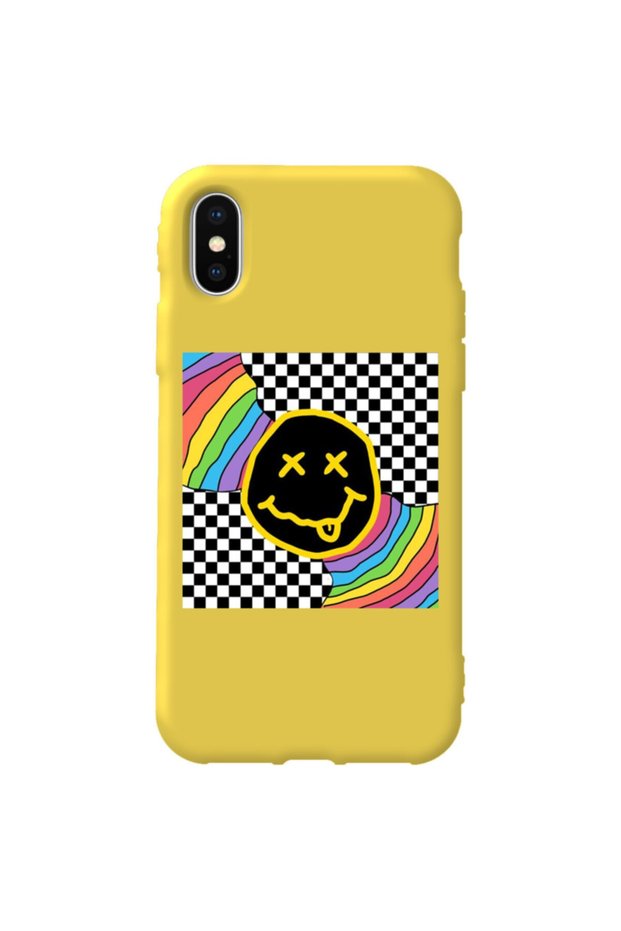 iPhone XS Max Yellow Color Rainbow Face Velvet Patterned Silicone Phone Case