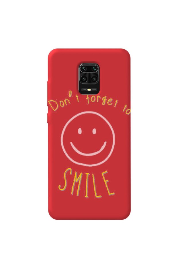 Xiaomi Redmi Note 9 Pro Red Color Smile Inside Velvet Patterned Silicone Phone Case