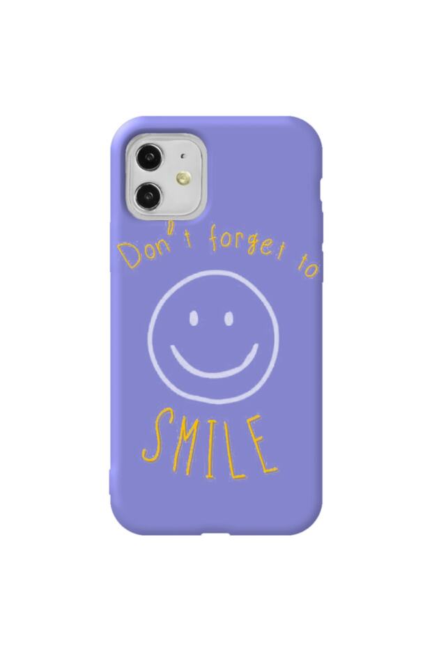 iPhone 11 Lilac Color Smile Velvet Patterned Silicone Phone Case