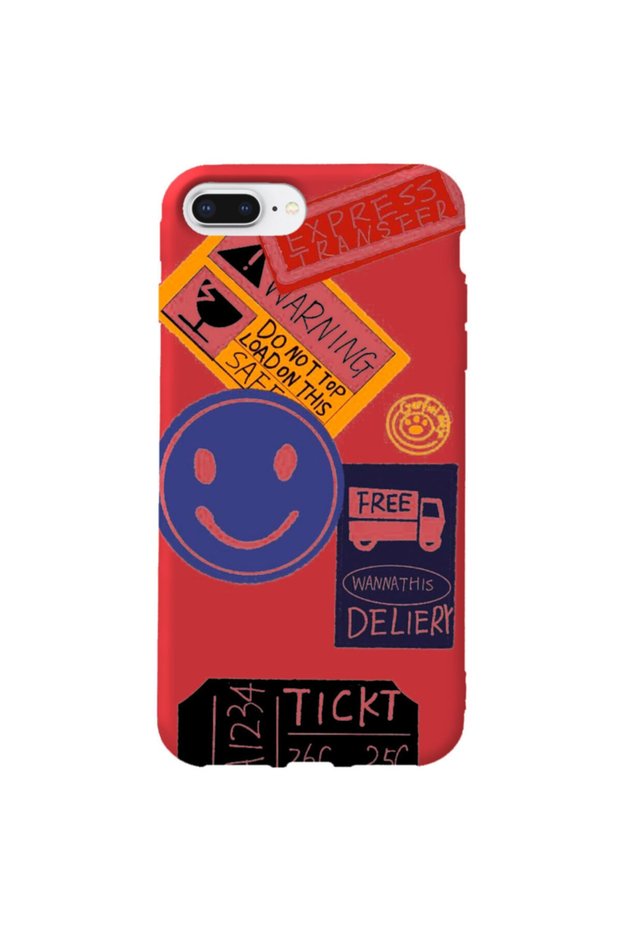 iPhone 7 Plus Red Color Warning Velvet Patterned Silicone Phone Case