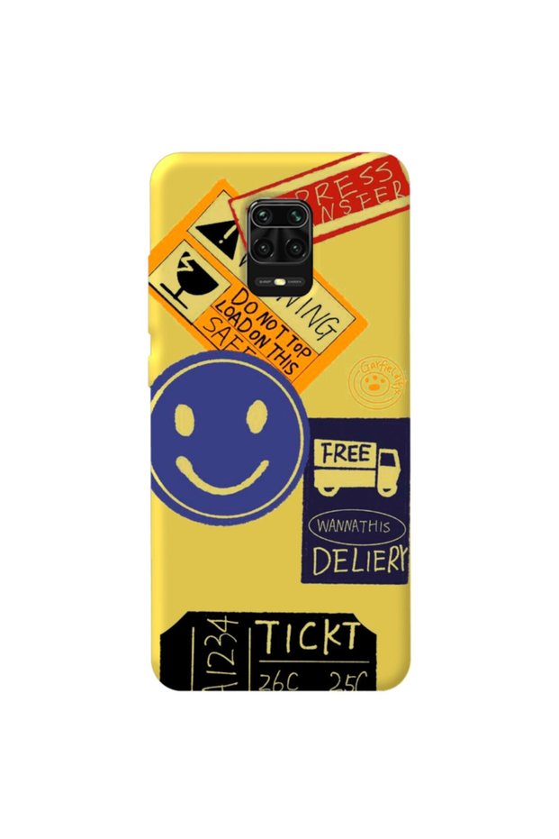 Xiaomi Redmi Note 9 Pro Yellow Color Warning Silicone Phone Case with Velvet Pattern Inside