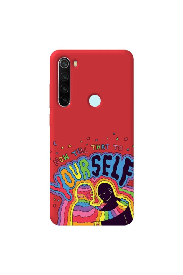 Xiaomi Redmi Note 8 Red Color Yourself Velvet Patterned Silicone Phone Case