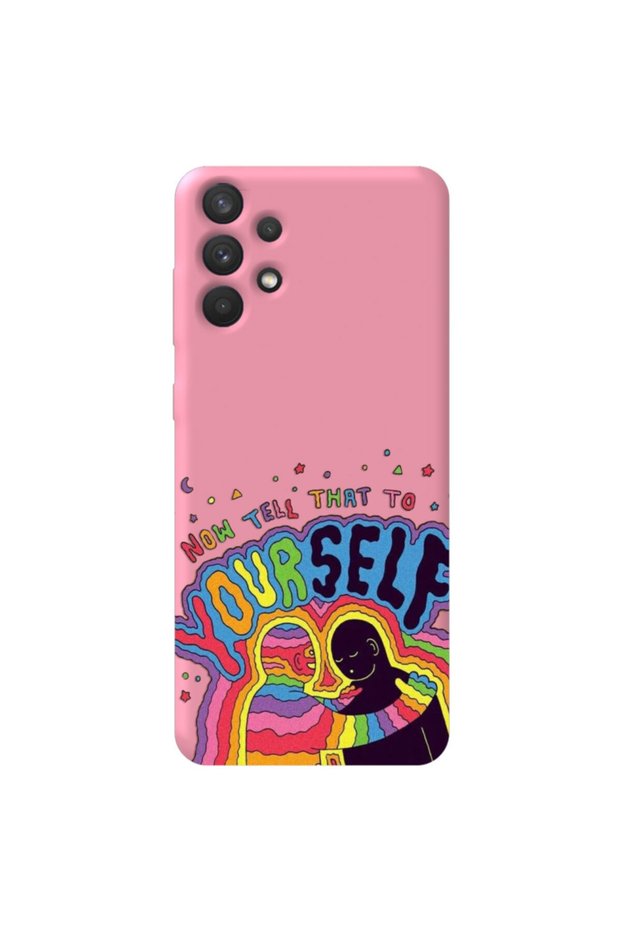 Samsung A32 Pink Color Yourself Silicone Phone Case with Velvet Pattern Inside