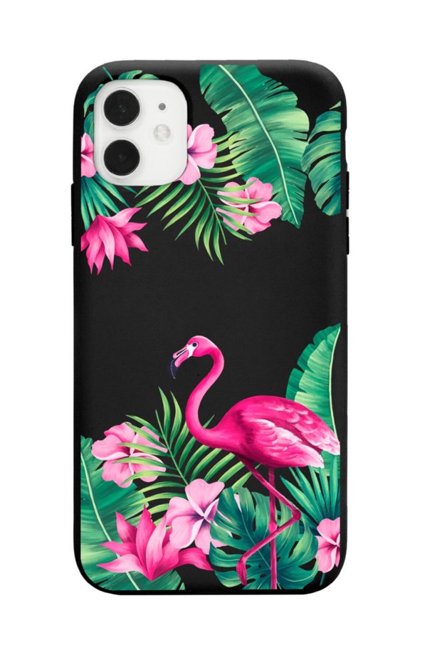 Tropical Flamingo Design Black Launch Phone Case Compatible with iPhone 11