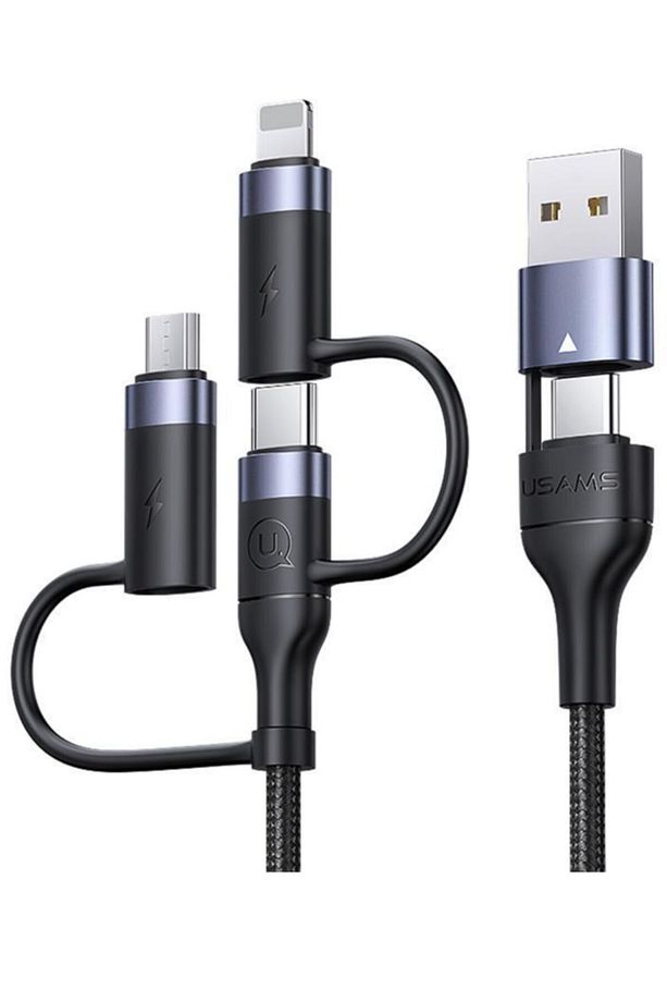 Us-sj547 Usb Type-c To Type-c Lightning Microusb,1.2m 60 Watt 6 In 1 Hızlı Şarj Ve Data Kablosu - 1
