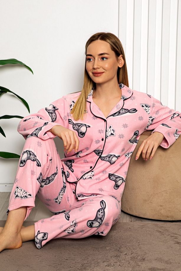 Kışlık Welsoft Peluş Inci Polar Düğmeli Pijama Takımı 'ipeksi Doku' - 1