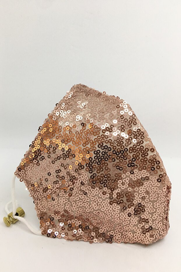 Pullu Şık Kumaş Maske Rose Altın Pullu Maske - 1