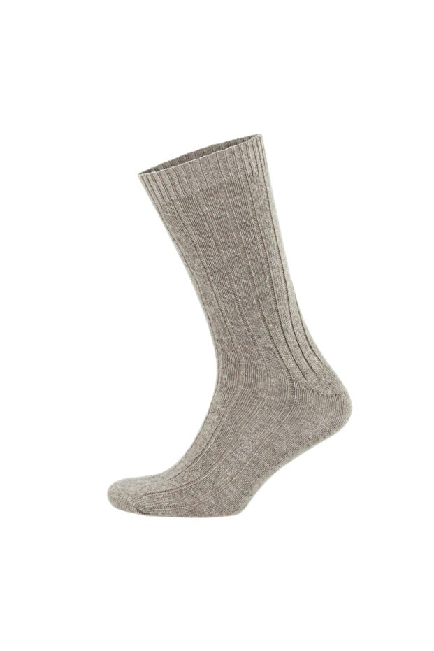 Alpaka Doğal Yün Ince Örgü Kahve Bej Soft Yün Çorap 4 Çift - 2