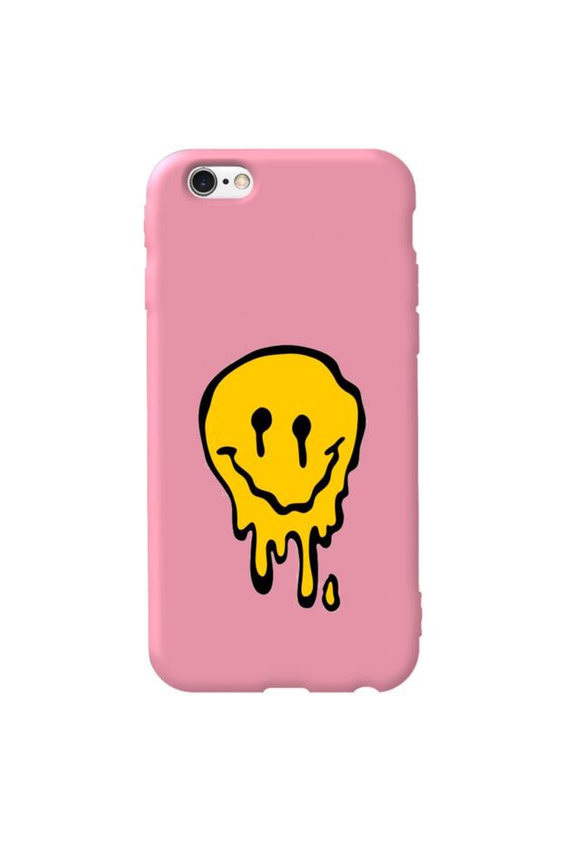 iPhone 6S Plus Pink Color Melting Emoji Silicone Phone Case with Velvet Pattern Inside