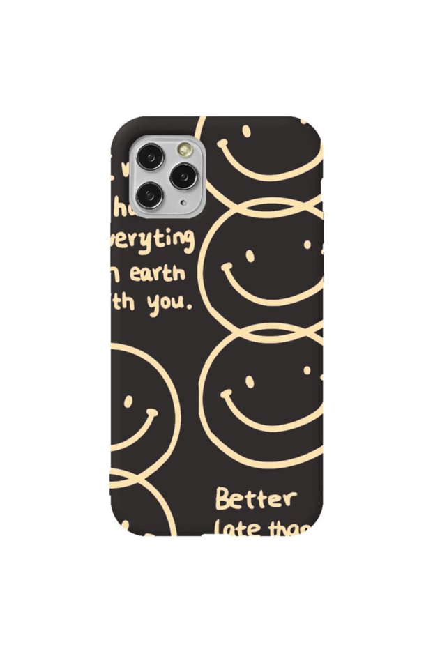 iPhone 11 Pro Max Black Color Better Late Than Velvet Patterned Silicone Phone Case