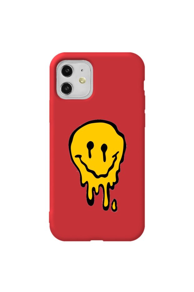 iPhone 11 Red Color Melting Emoji Silicone Phone Case with Velvet Pattern