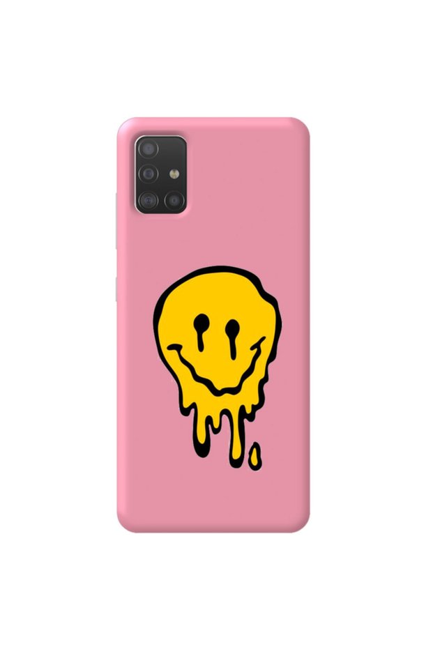 Silicone Phone Case with Velvet Pattern Inside Melting Emoji for Samsung A51 Pink Color
