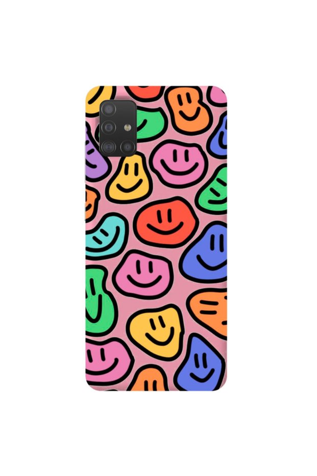 Samsung A71 Pink Color Smile Pattern Silicone Phone Case with Velvet Pattern Inside