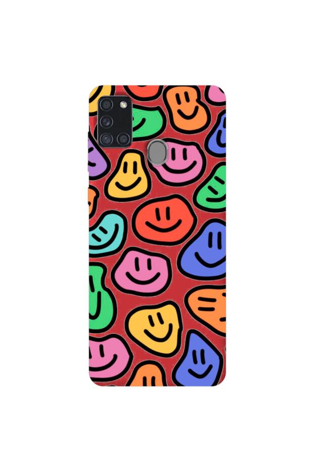 Silicone Phone Case for Samsung A21 S Red Color Smile Patern Inside Velvet Pattern