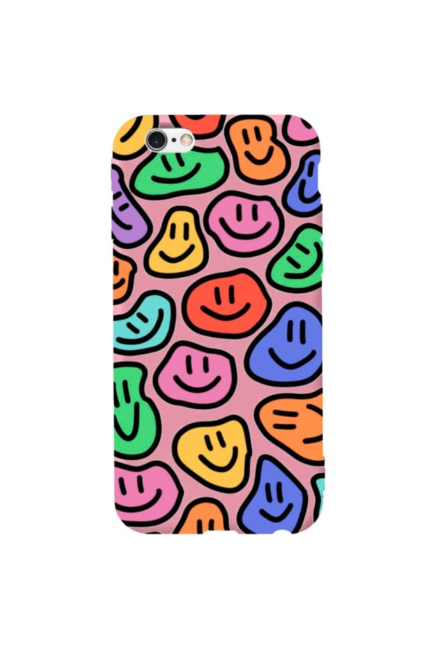 iPhone 6S Pink Color Smile Pattern Silicone Phone Case with Velvet Pattern Inside