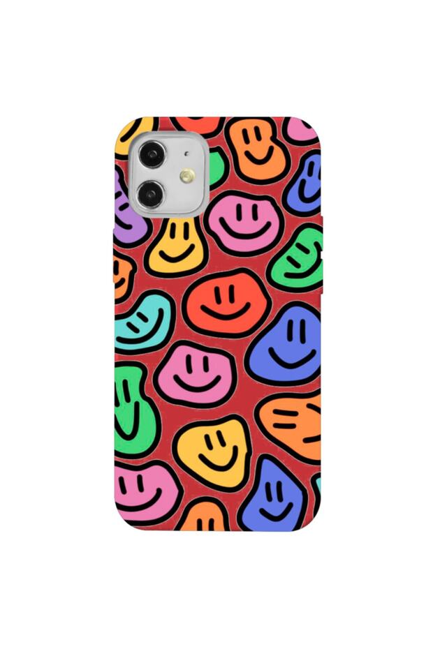 iPhone 12 Red Color Smile Pattern Silicone Phone Case with Velvet Pattern Inside