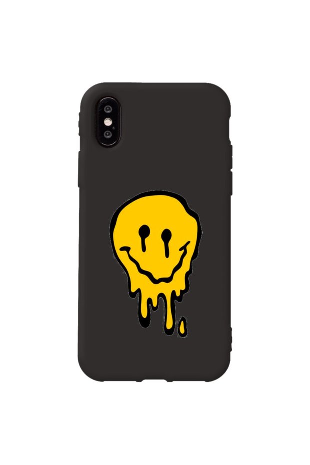 iPhone XS Black Color Melting Emoji Velvet Patterned Silicone Phone Case