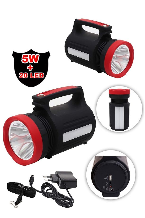 Gold 2895 5w Şarjlı El Projektörü Florasan Usbli 20 Ledli Profosyonel El Feneri Avcı Feneri - 1
