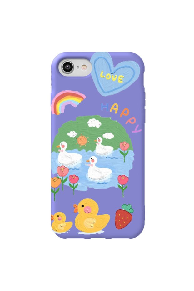 iPhone 7 Lilac Color Happy Velvet Patterned Silicone Phone Case
