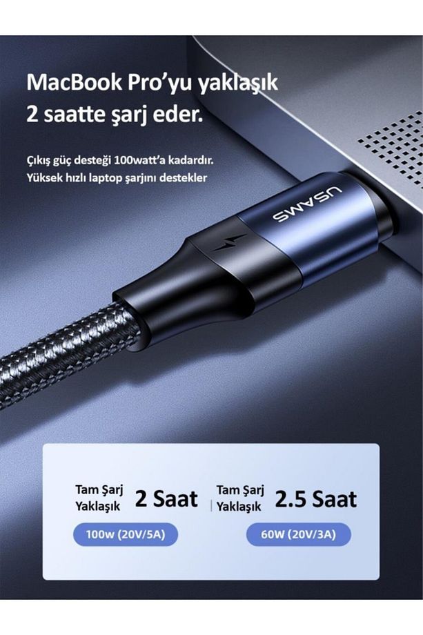Us-sj524 Örgülü 1.2m Type-c To Type-c 100w Pd Hızlı Şarj Ve Data Kablosu - 8