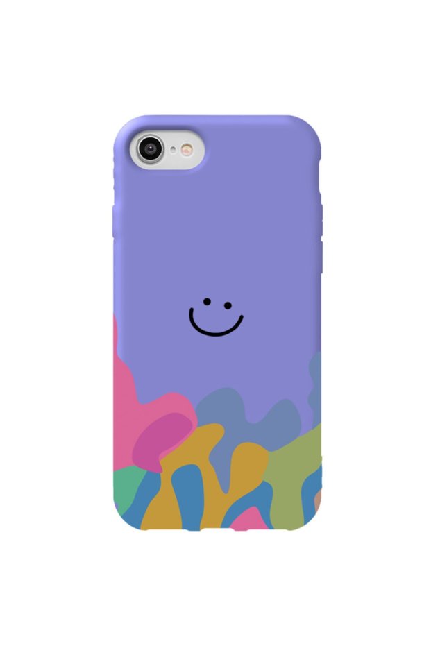 iPhone 8 Lilac Color Pattern Smiley Velvet Patterned Silicone Phone Case