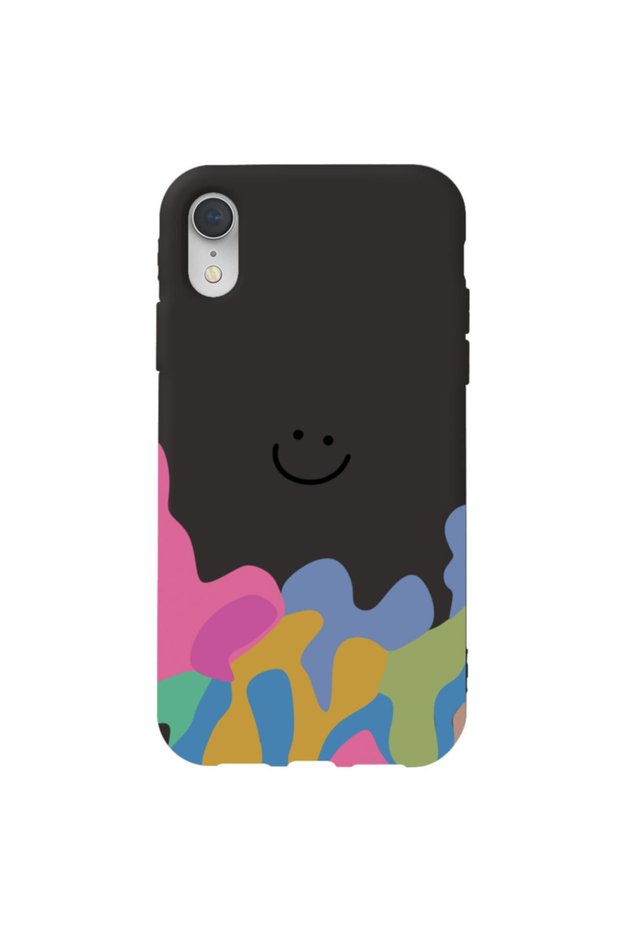 iPhone Xr Black Color Pattern Smiley Velvet Patterned Silicone Phone Case