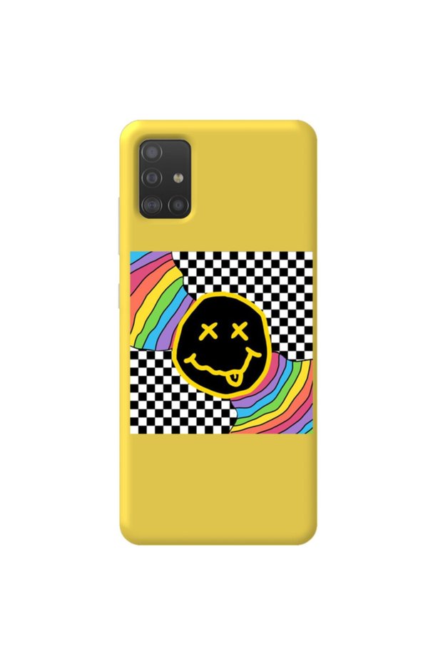 Samsung A71 Yellow Color Rainbow Face Velvet Patterned Silicone Phone Case