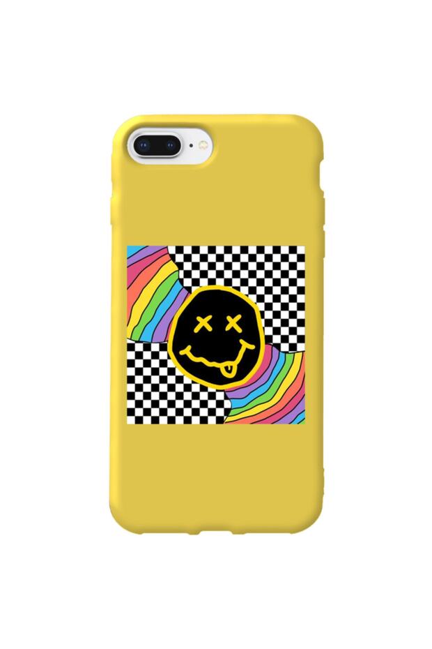 iPhone 7 Plus Yellow Color Rainbow Face Velvet Patterned Silicone Phone Case