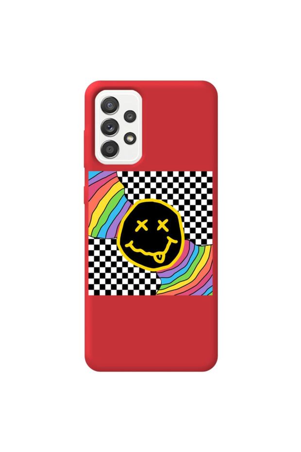 Samsung Galaxy A52 Red Color Rainbow Face Velvet Patterned Silicone Phone Case