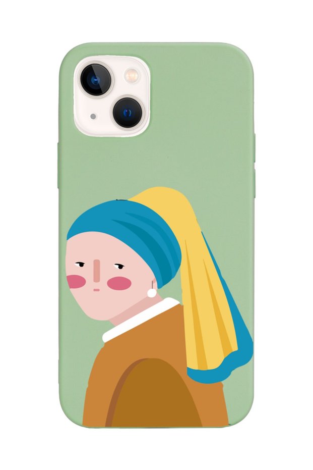 iPhone 13 Compatible Pearl Earring Girl Designed Green Launch Phone Case