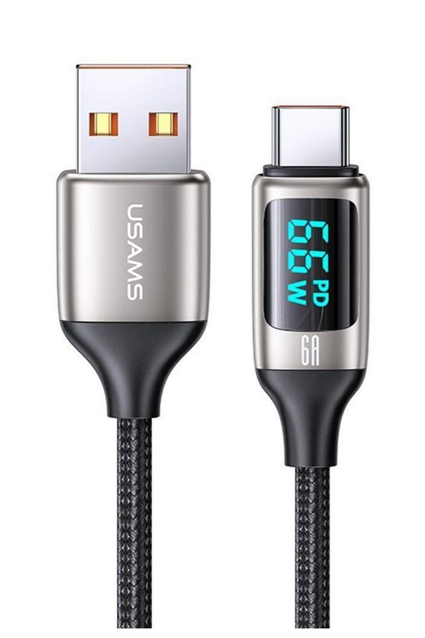 Us-sj544 Dijital Göstergeli,çipli,örgülü,1.2m Pd 66w Usb To Type-c Hızlı Şarj Ve Data Kablosu - 1