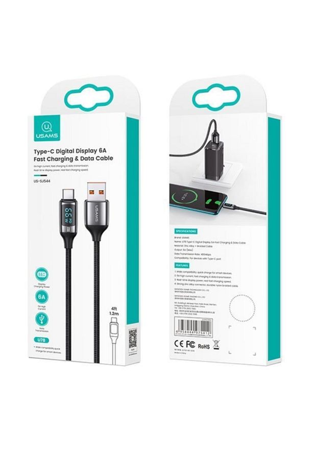 Us-sj544 Dijital Göstergeli,çipli,örgülü,1.2m Pd 66w Usb To Type-c Hızlı Şarj Ve Data Kablosu - 4